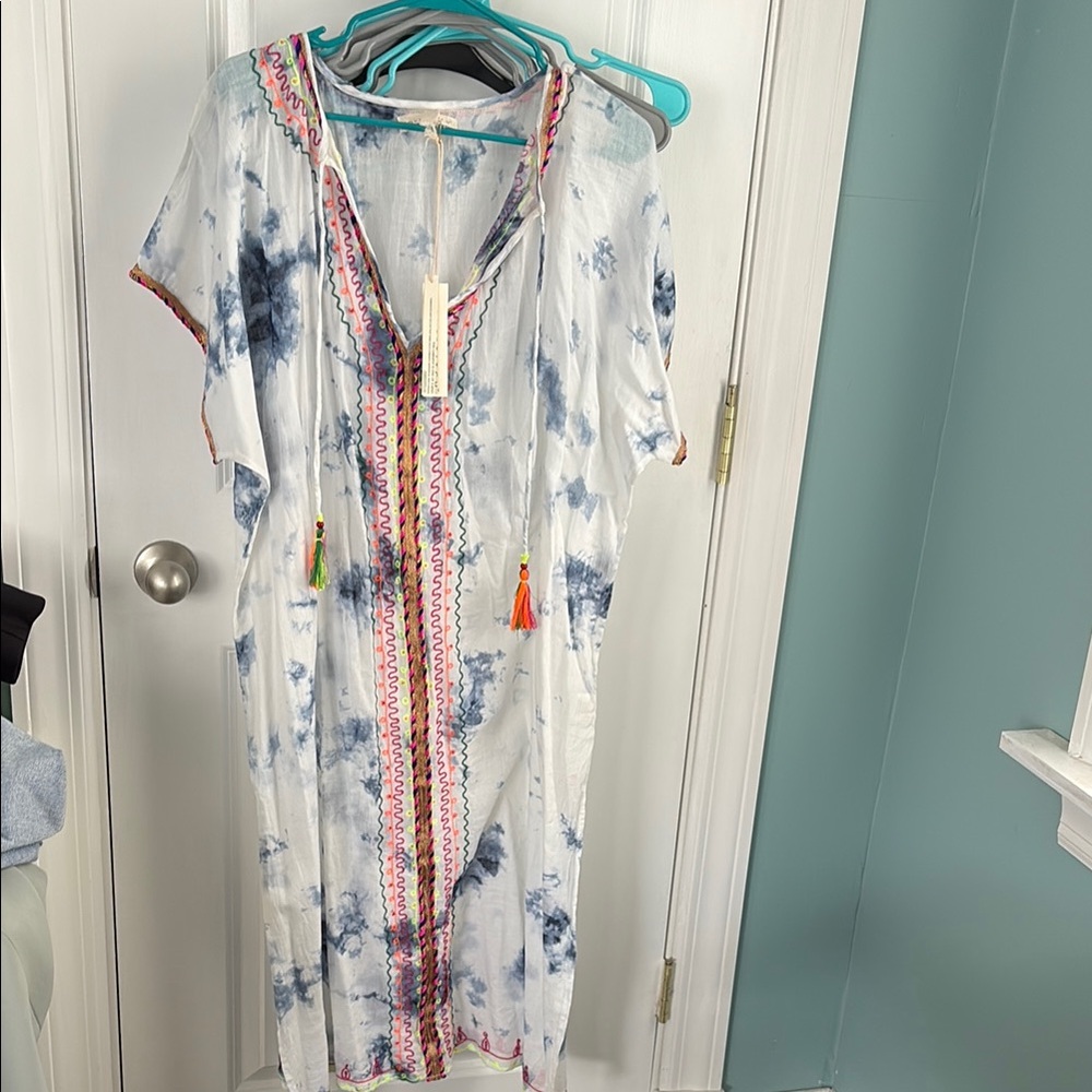 Lovestitch Blue and Pink Maxi Sundress V-Neck Resort Wear